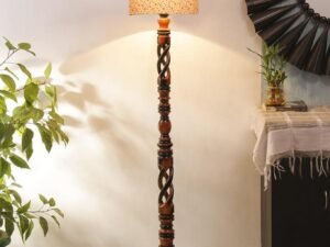 Printed Cotton Drum Wooden Floor Lamp -15 (12x56.7inches) -Open Snake