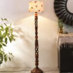 Printed Cotton Drum Wooden Floor Lamp -17 (12×56.7inches) -Open Snake