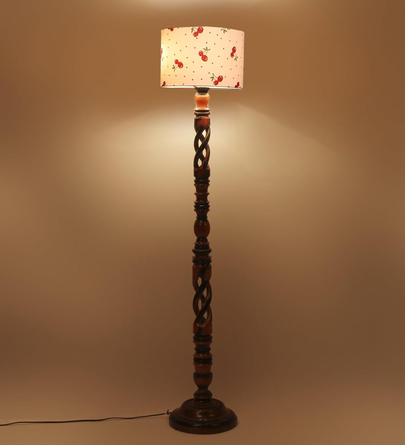 Printed Cotton Drum Wooden Floor Lamp -17 (12x56.7inches) -Open Snake