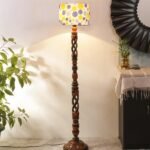 Printed Cotton Drum Wooden Floor Lamp -19 (12×56.7inches) -Open Snake