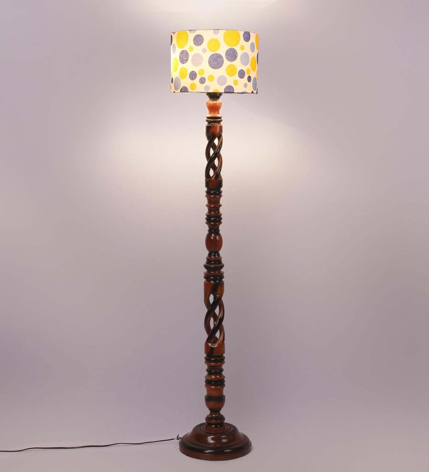 Printed Cotton Drum Wooden Floor Lamp -19 (12x56.7inches) -Open Snake