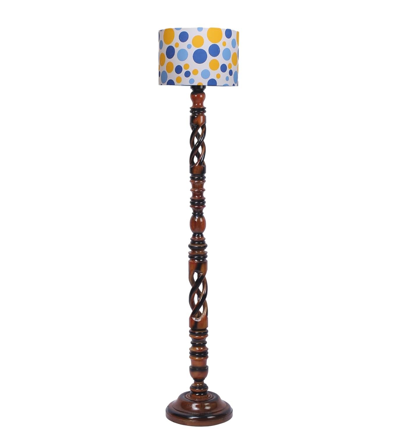 Printed Cotton Drum Wooden Floor Lamp -19 (12x56.7inches) -Open Snake