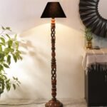 Black Cotton Conical Wooden Floor Lamp -21 (14×55.75inches) -Open Snake