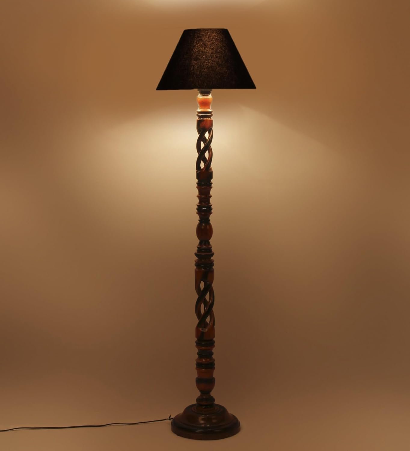 Black Cotton Conical Wooden Floor Lamp -21 (14x55.75inches) -Open Snake