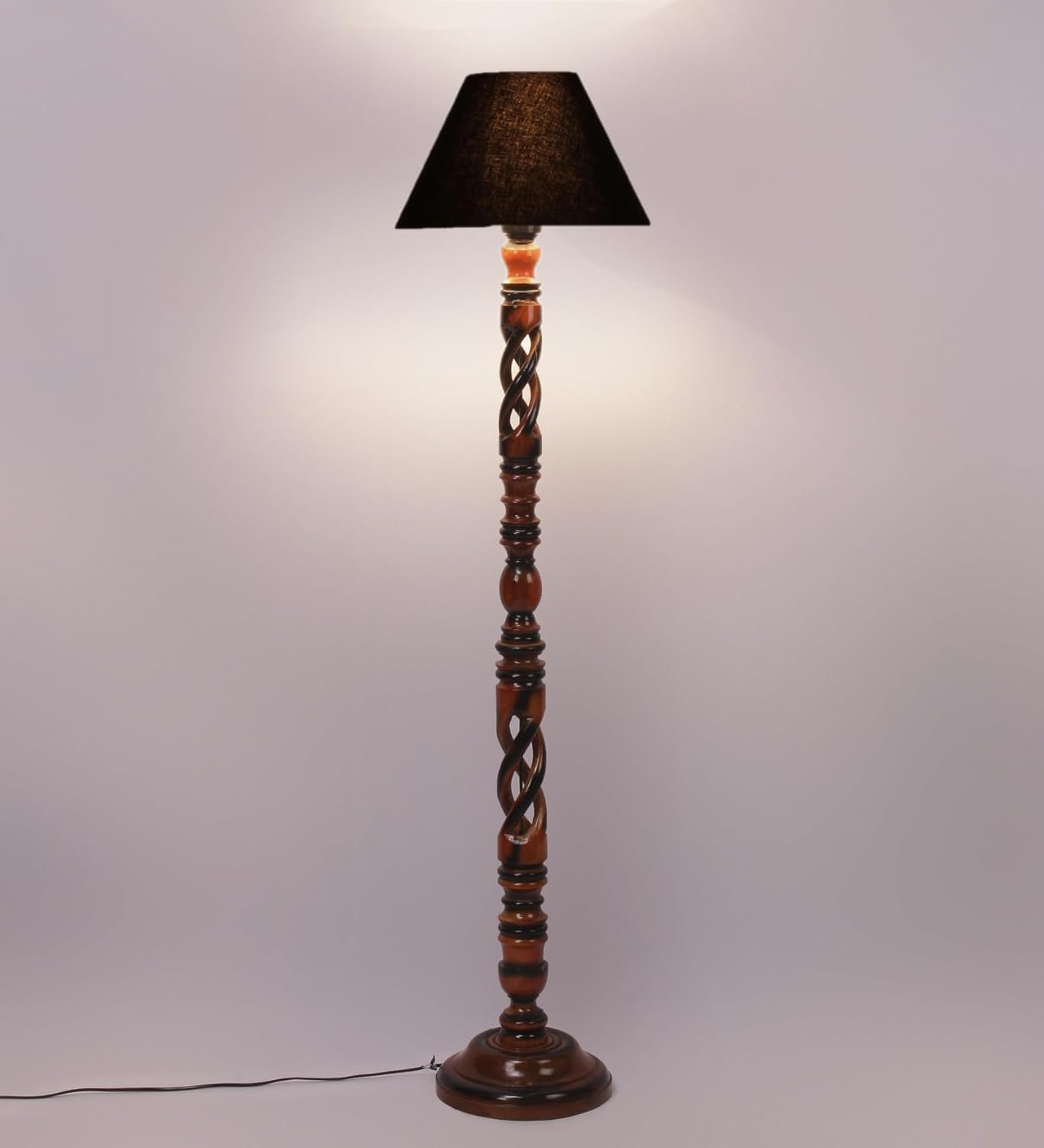 Black Cotton Conical Wooden Floor Lamp -21 (14x55.75inches) -Open Snake