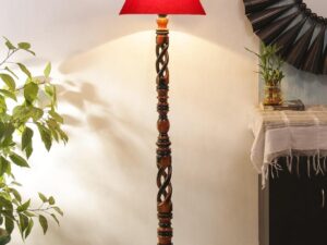 Red Cotton Conical Wooden Floor Lamp -22-(14x55.75inches) -Open Snake
