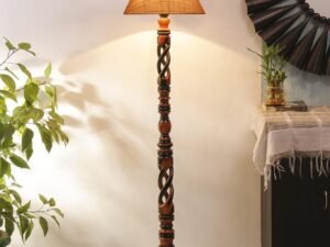 Beige Jute Conical Wooden Floor Lamp -27-(14x55.75inches) -Open Snake