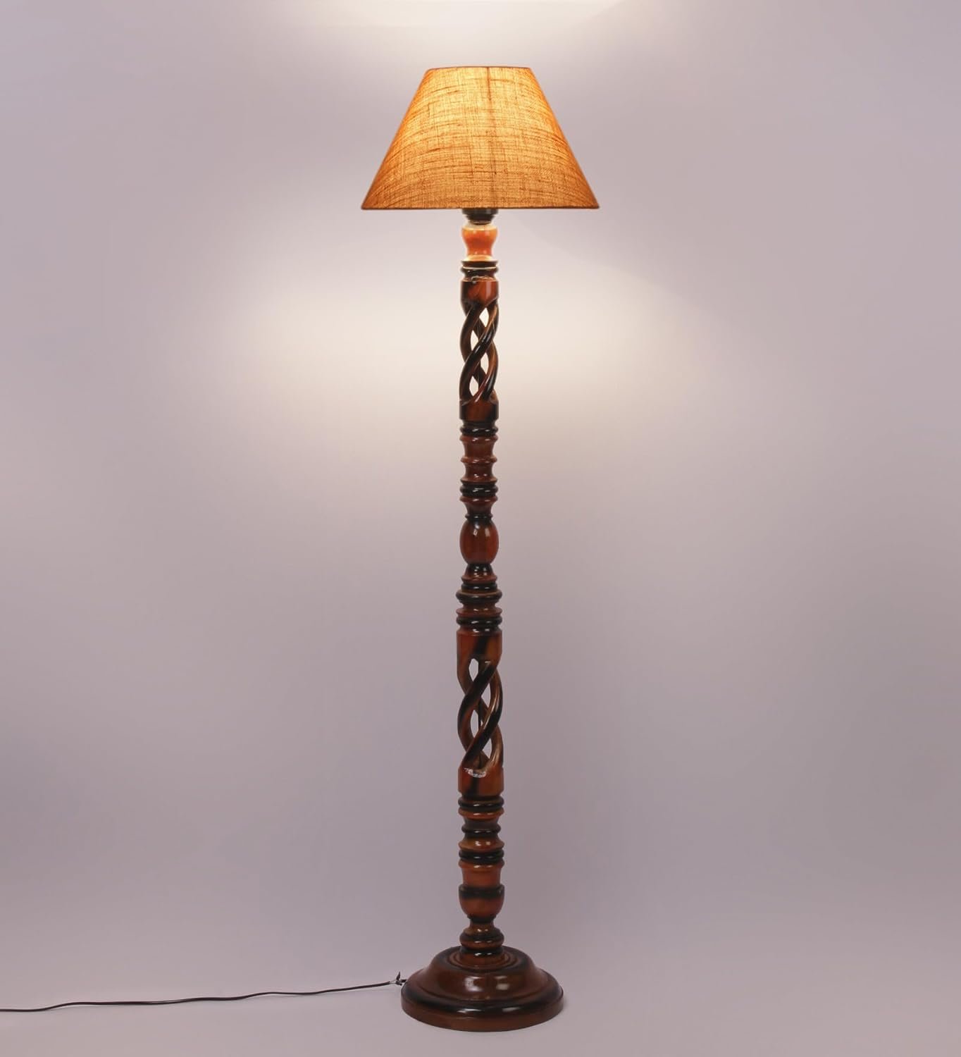 Beige Jute Conical Wooden Floor Lamp -27-(14x55.75inches) -Open Snake