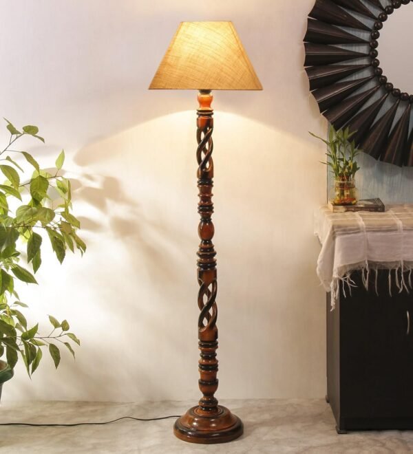 White Jute Conical Wooden Floor Lamp -28-(14×55.75inches) -Open Snake