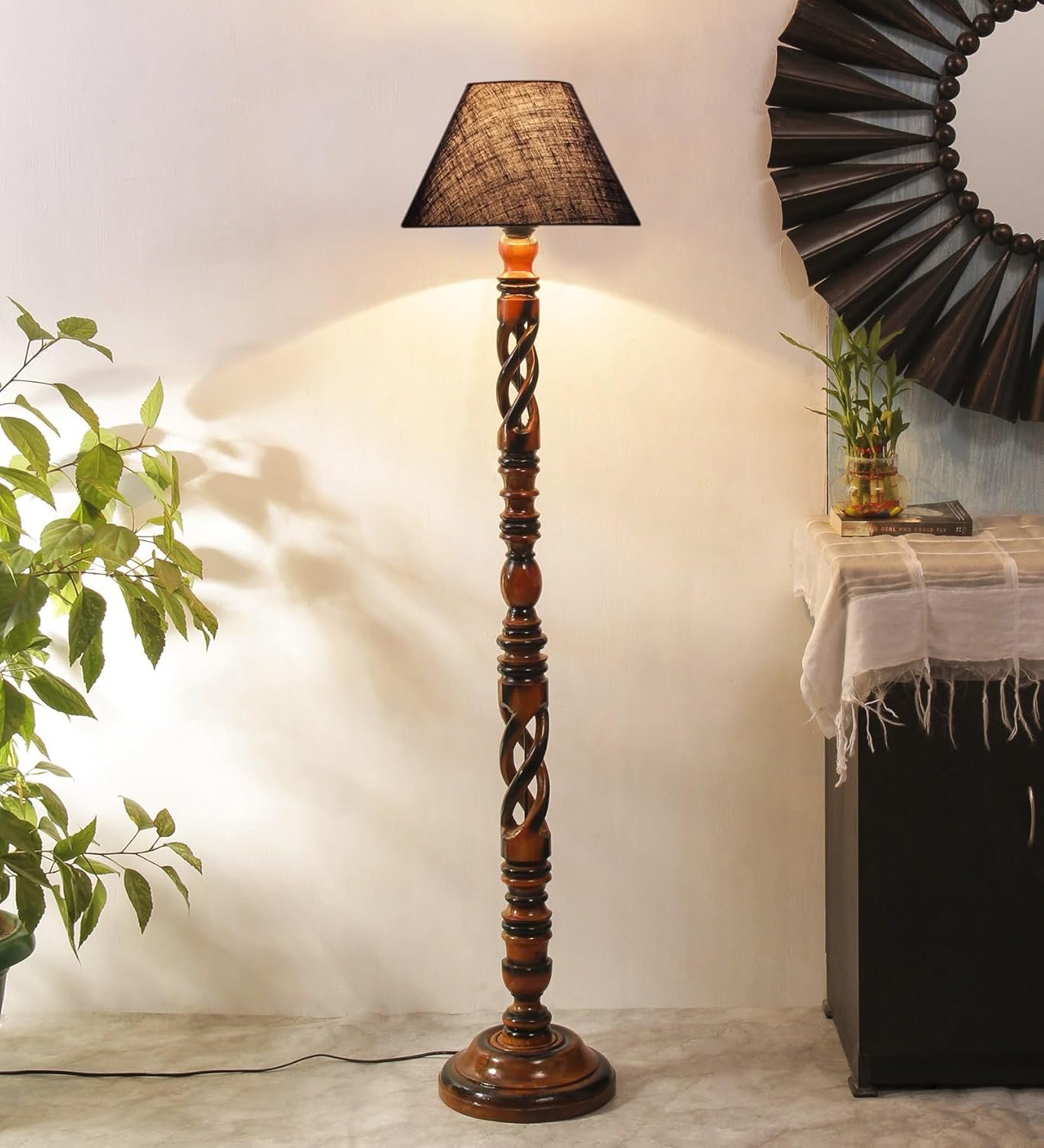 Blue Jute Wooden Floor Lamp -31-(14x55.75inches) -Open Snake