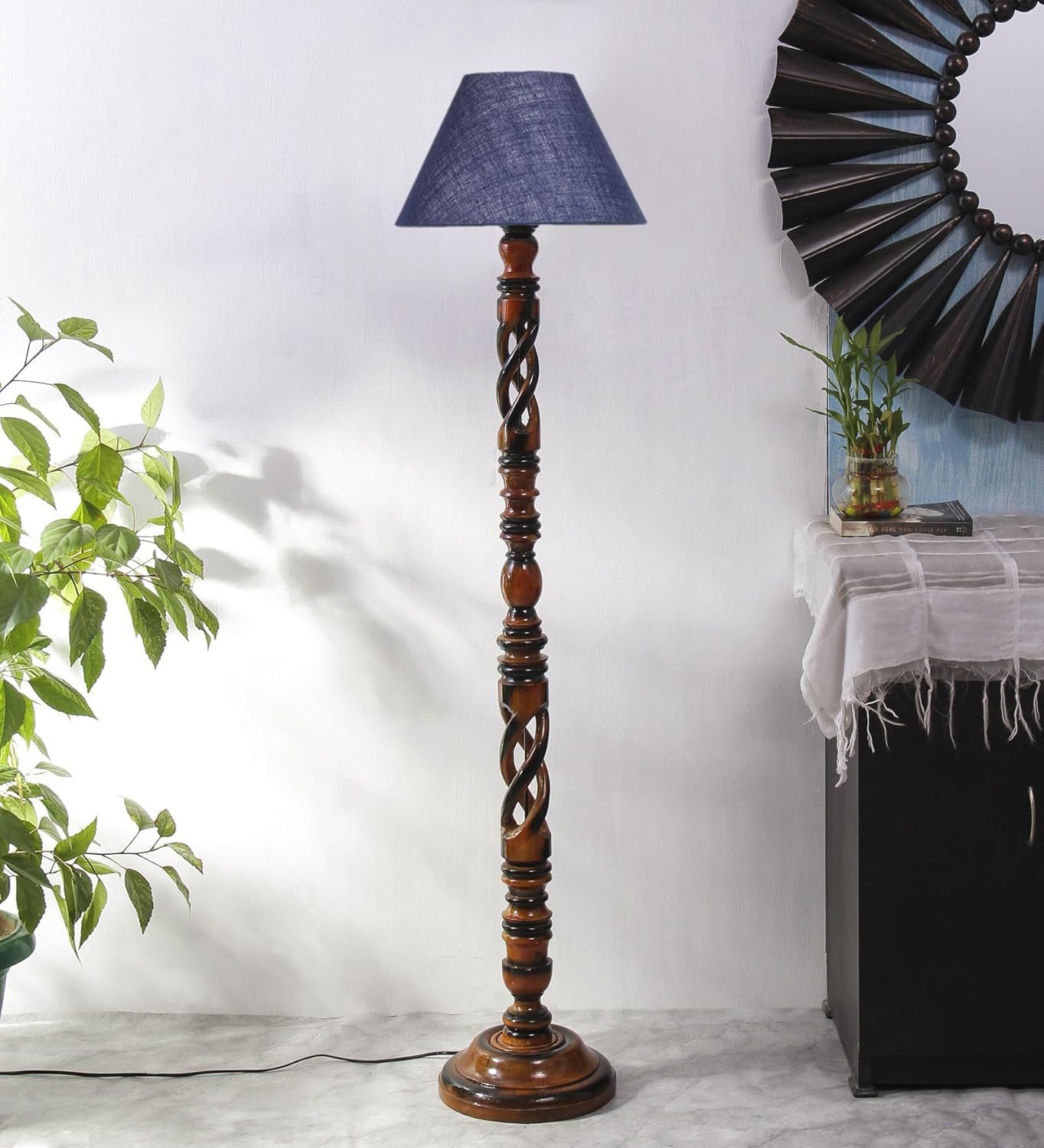 Blue Jute Wooden Floor Lamp -31-(14x55.75inches) -Open Snake