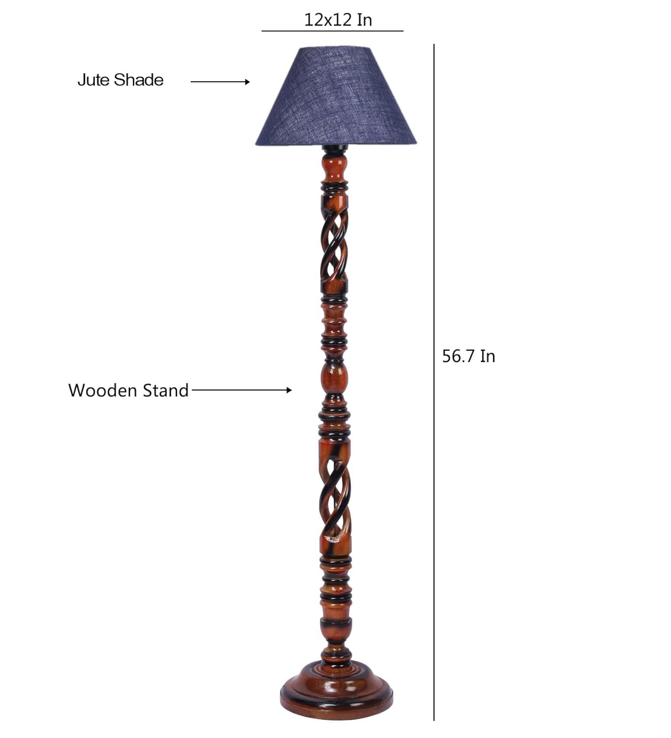 Blue Jute Wooden Floor Lamp -31-(14x55.75inches) -Open Snake