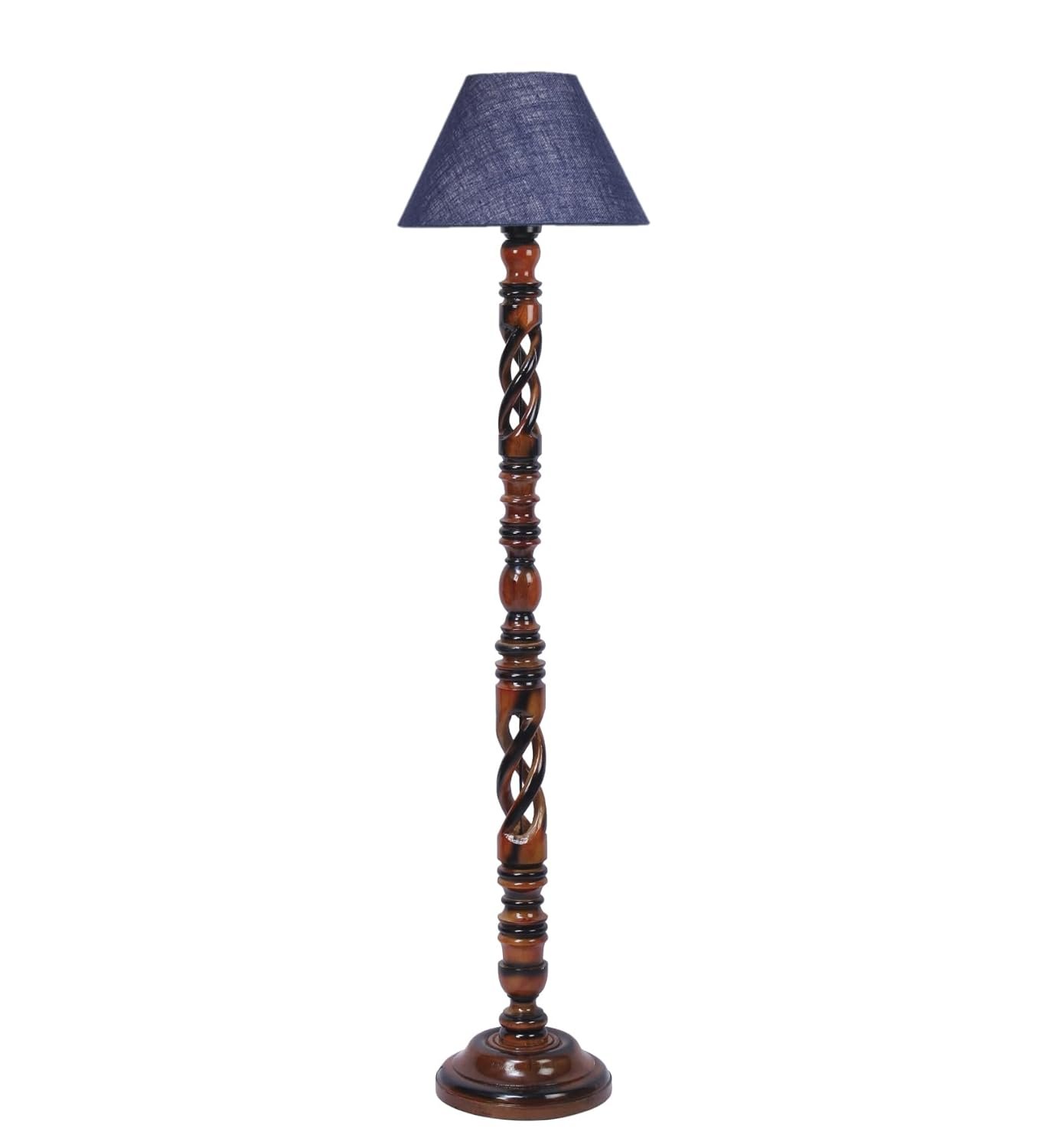 Blue Jute Wooden Floor Lamp -31-(14x55.75inches) -Open Snake