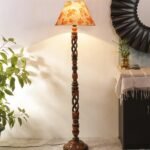 Printed Cotton Conical Wooden Floor Lamp -33-(14×55.75inches) -Open Snake