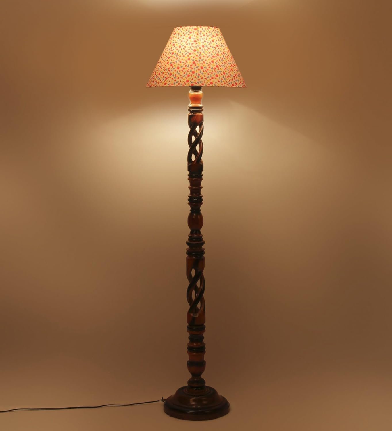 Printed Cotton Conical Wooden Floor Lamp -34(14x55.75inches) -Open Snake