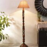 Printed Cotton Conical Wooden Floor Lamp -34(14×55.75inches) -Open Snake
