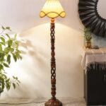 Vintage Cotton Shade Wood Floor Lamp -41-(12×54.8inches)-Open Snake