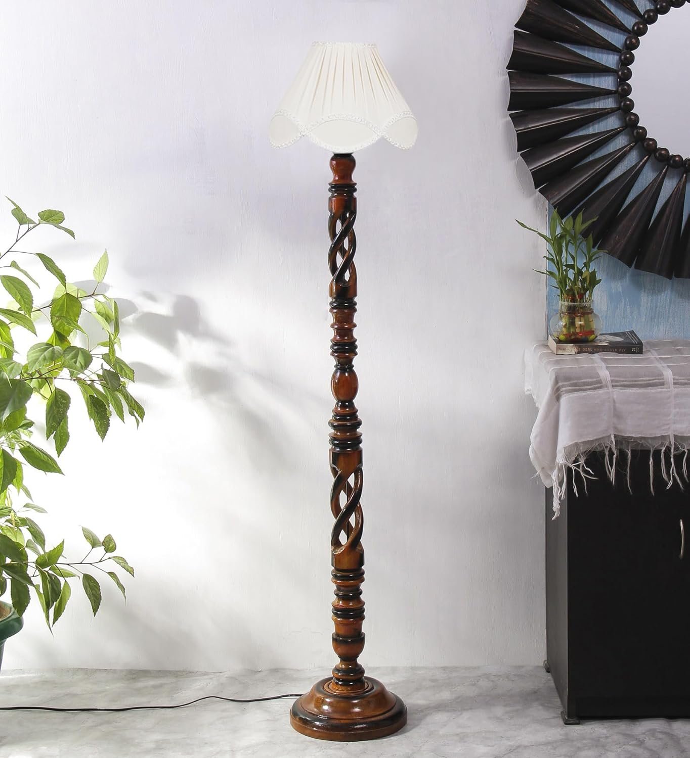 Vintage Cotton Shade Wood Floor Lamp -41-(12x54.8inches)-Open Snake