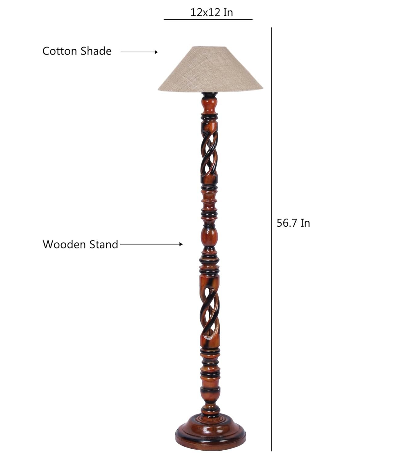 Beige Jute Coolie Floor Lamp -45-(13x53.75 Inches)-Open Snake