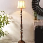 Soft Back Cotton Off-White Wooden Floor Lamp -53(12×56 Inches)-Open Snake