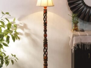 Soft Back Cotton Off-White Wooden Floor Lamp -53(12x56 Inches)-Open Snake