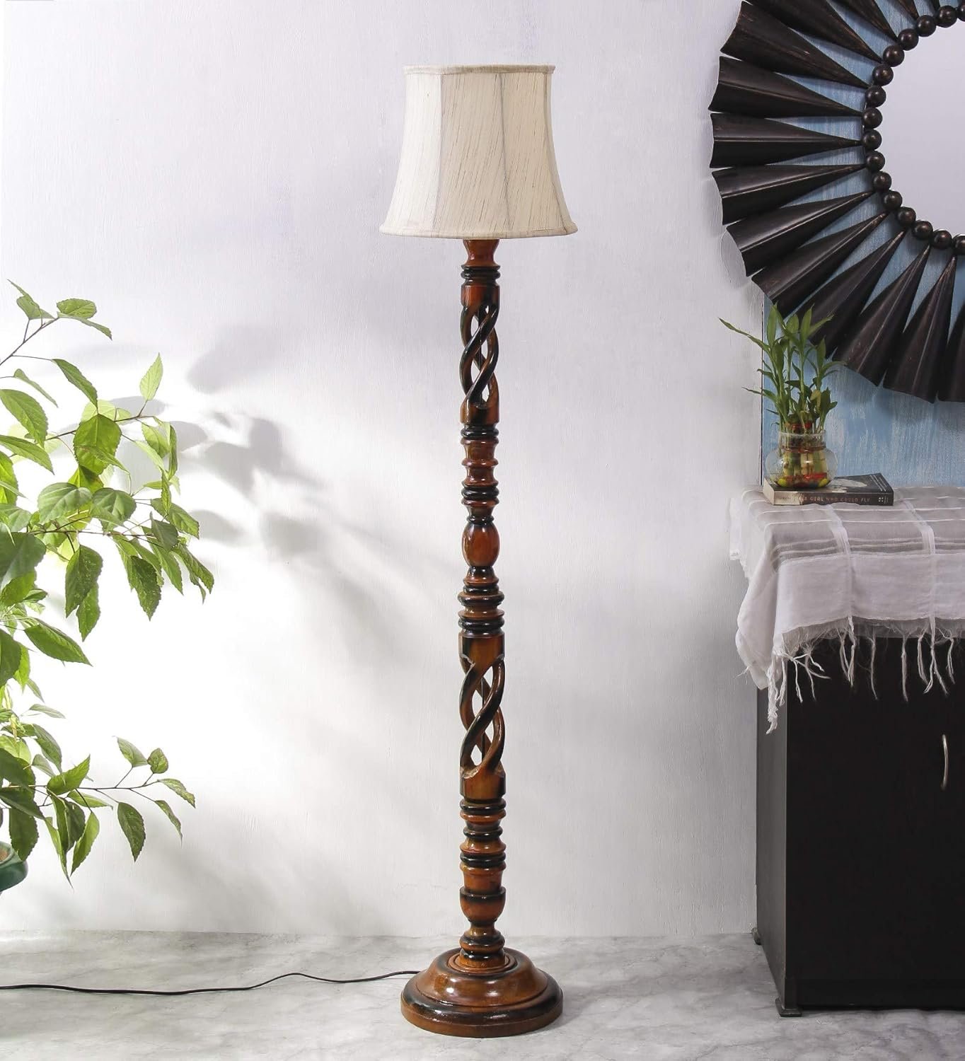 Soft Back Cotton Off-White Wooden Floor Lamp -53(12x56 Inches)-Open Snake