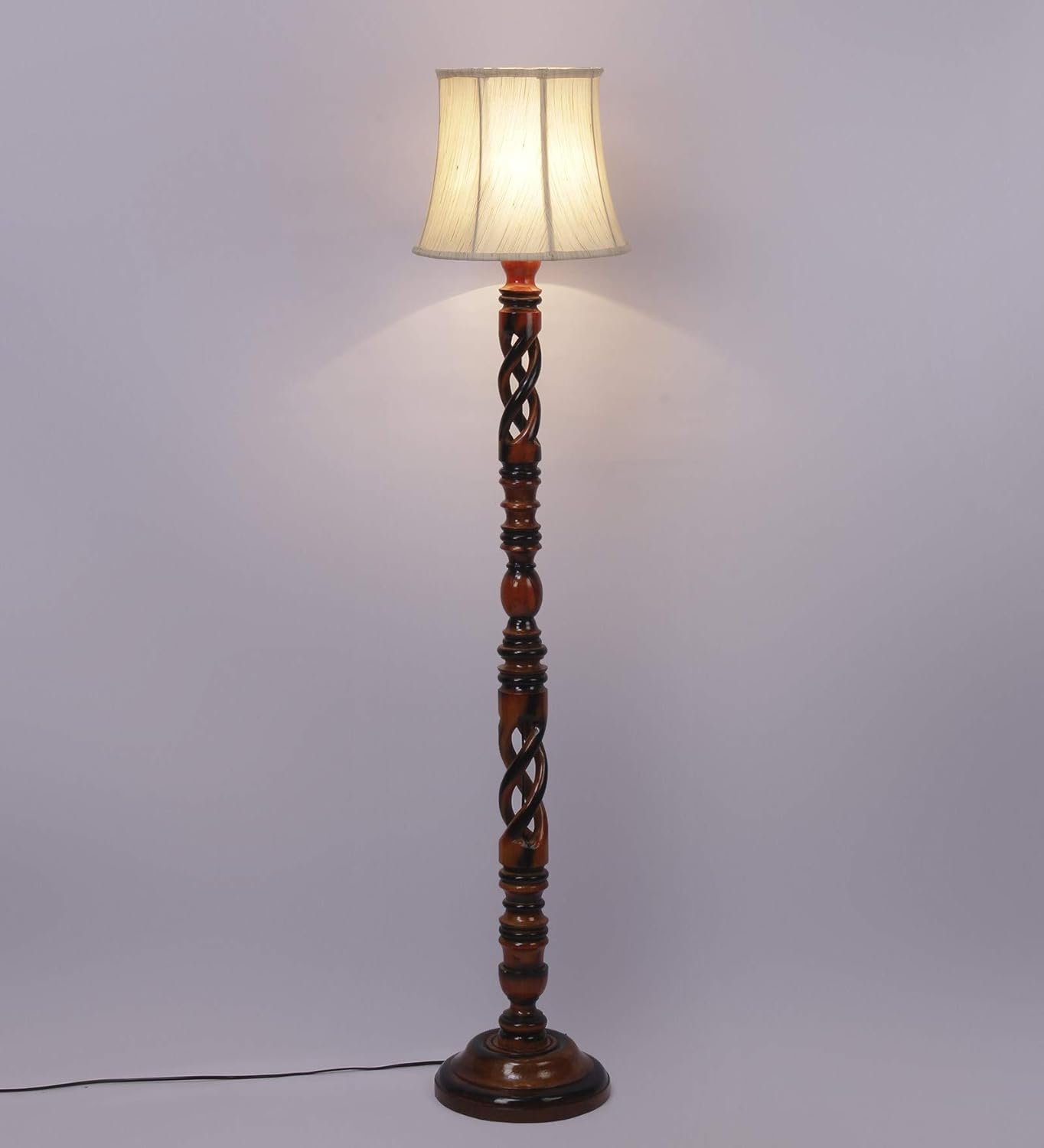 Soft Back Cotton Off-White Wooden Floor Lamp -53(12x56 Inches)-Open Snake