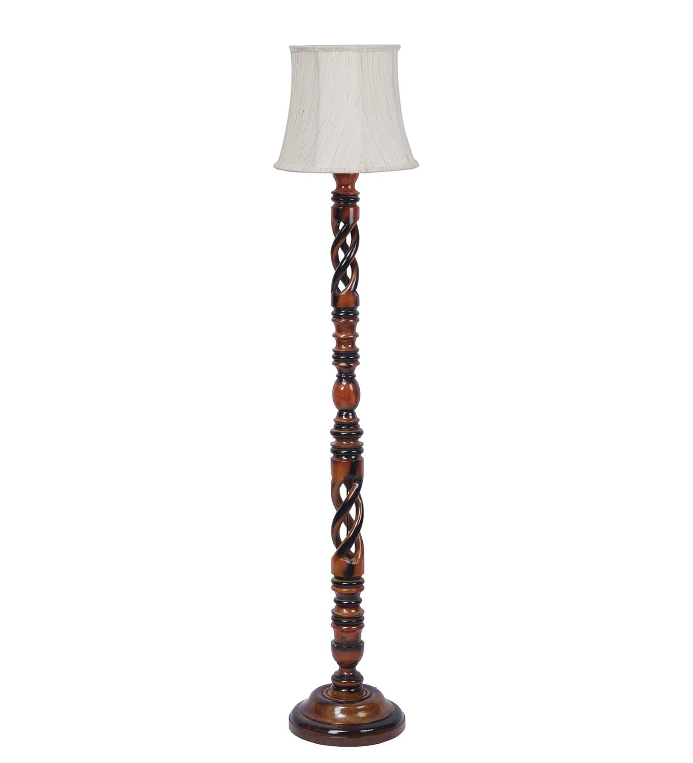 Soft Back Cotton Off-White Wooden Floor Lamp -53(12x56 Inches)-Open Snake