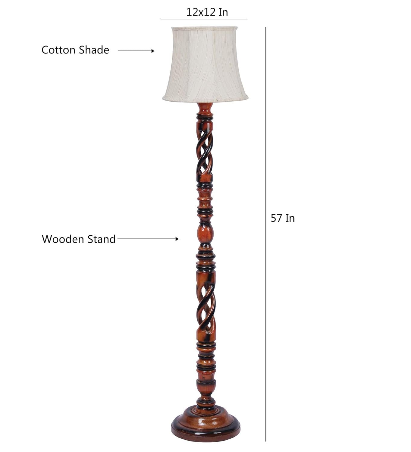 Soft Back Cotton Off-White Wooden Floor Lamp -53(12x56 Inches)-Open Snake