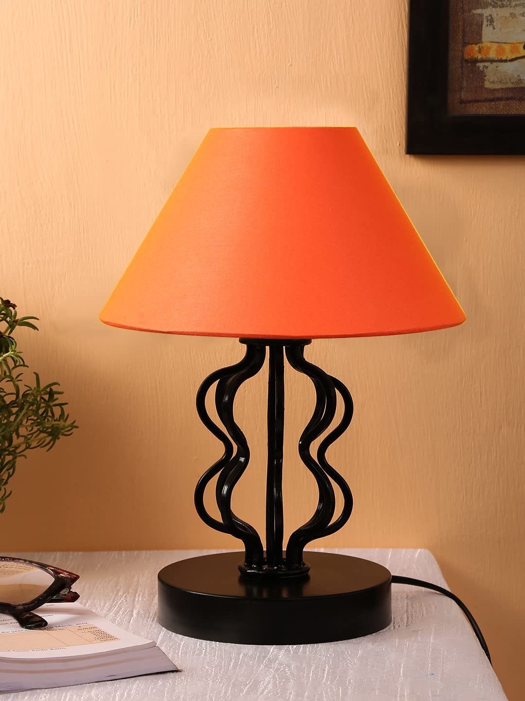 Orange Cotton Shade Iron Table Lamp