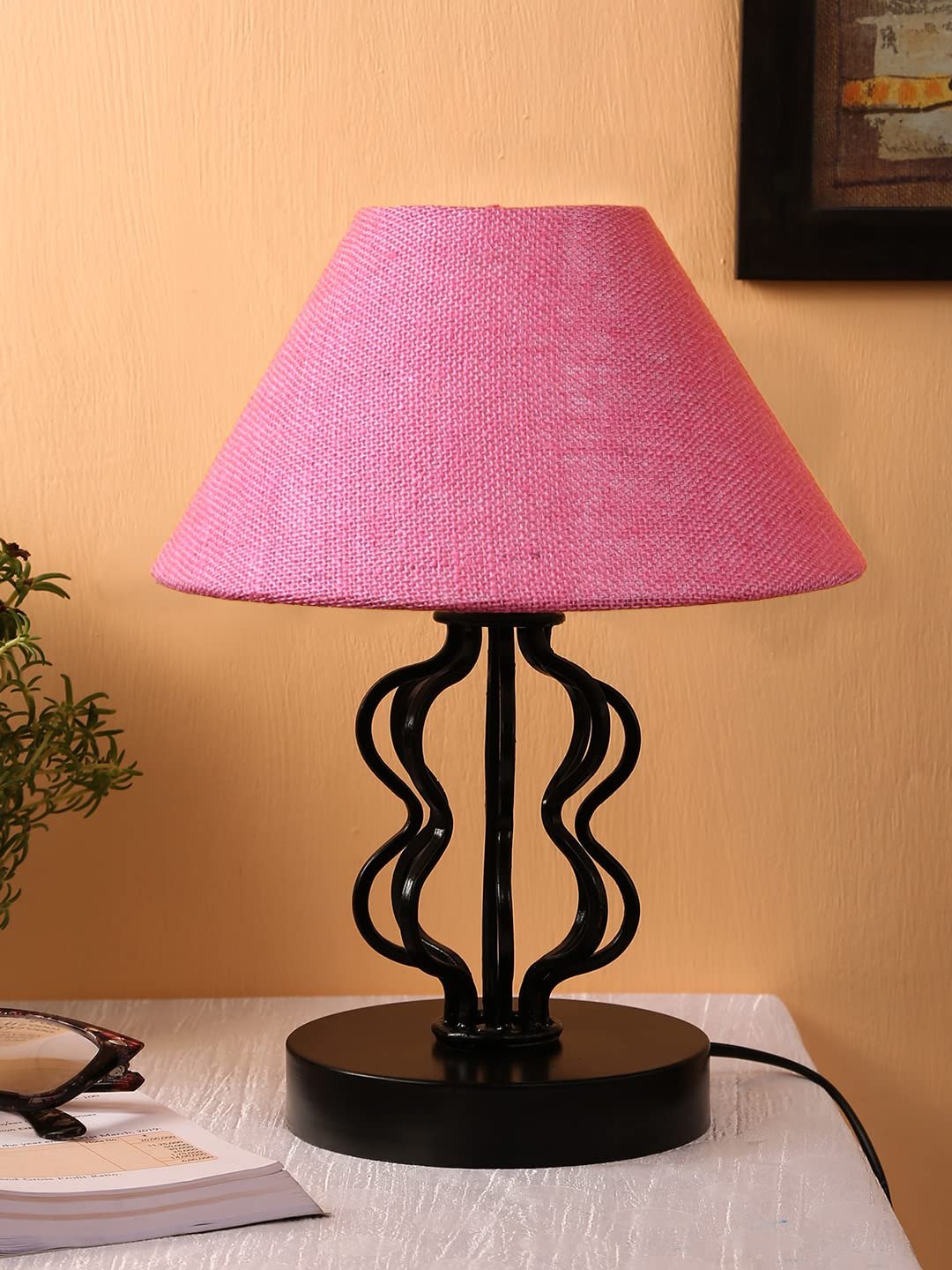 Pink Jute Shade Iron Table Lamp(APA119)
