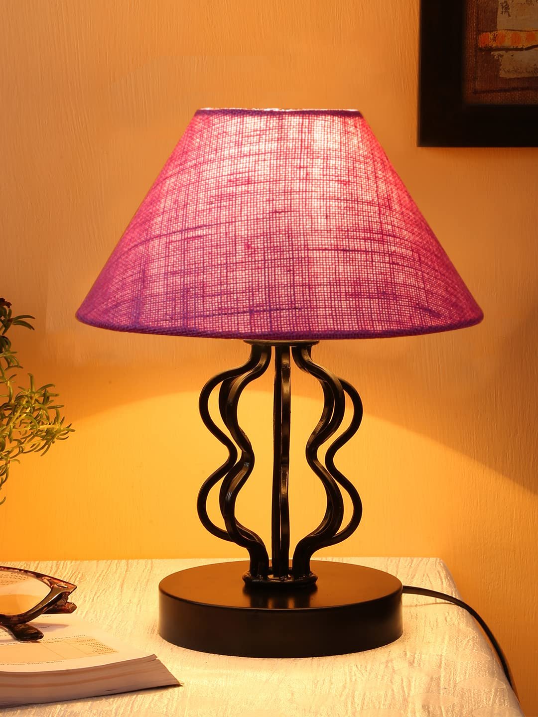 Pink Jute Shade Iron Table Lamp(APA119)