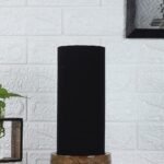 Black Cotton Table lamp with Carving Wood Natural Base (Round)