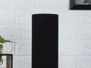 Black Cotton Table lamp with Carving Wood Natural Base (Round)