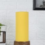 Yellow Cotton Table lamp with Carving Wood Natural Base (Round)