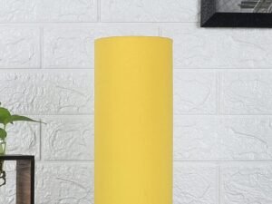 Yellow Cotton Table lamp with Carving Wood Natural Base (Round)