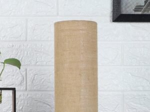 Beige Jute Table lamp with Carving Wood Natural Base (Round)