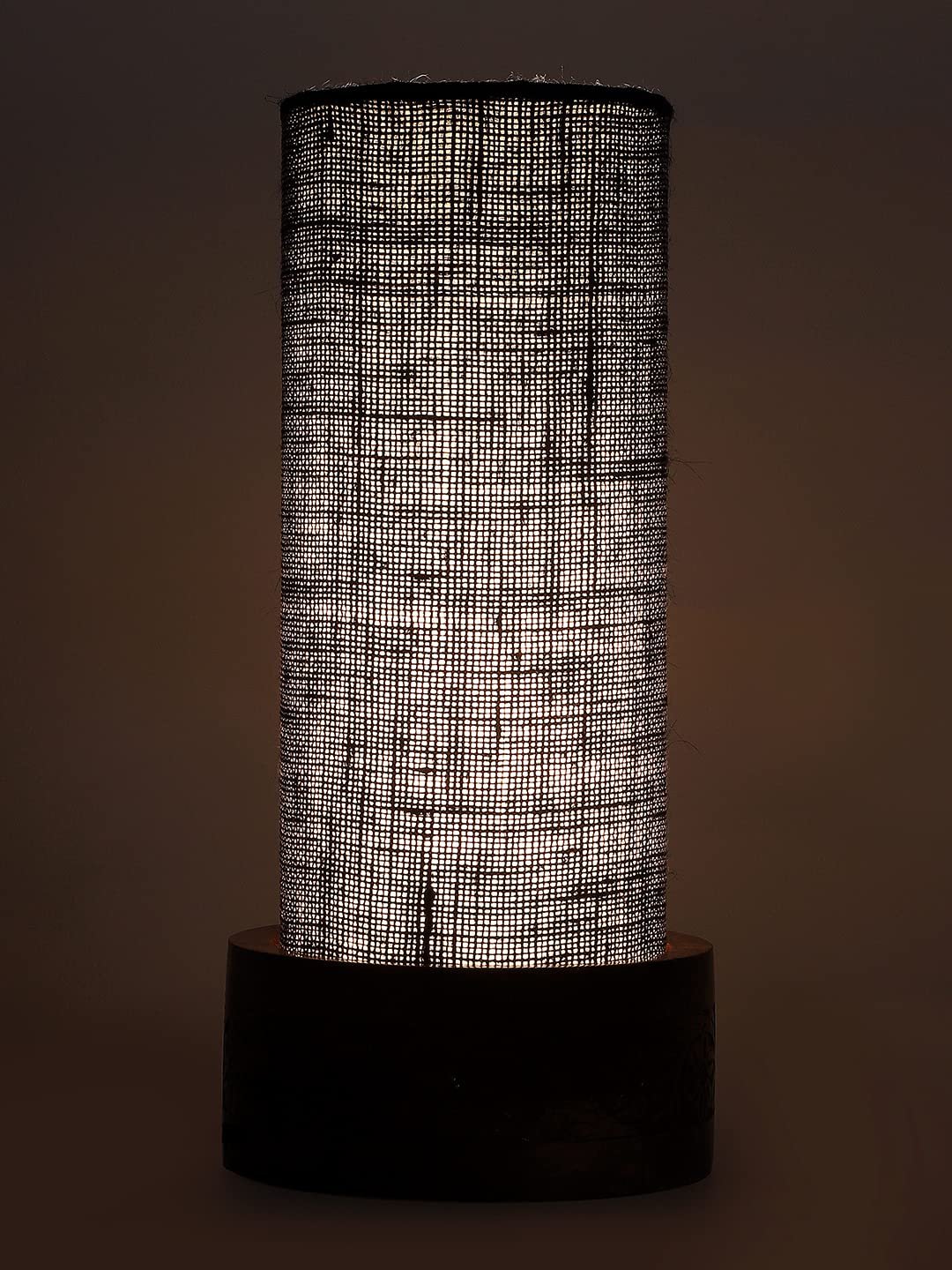 Blue Jute Table lamp with Carving Wood Natural Base (Round)