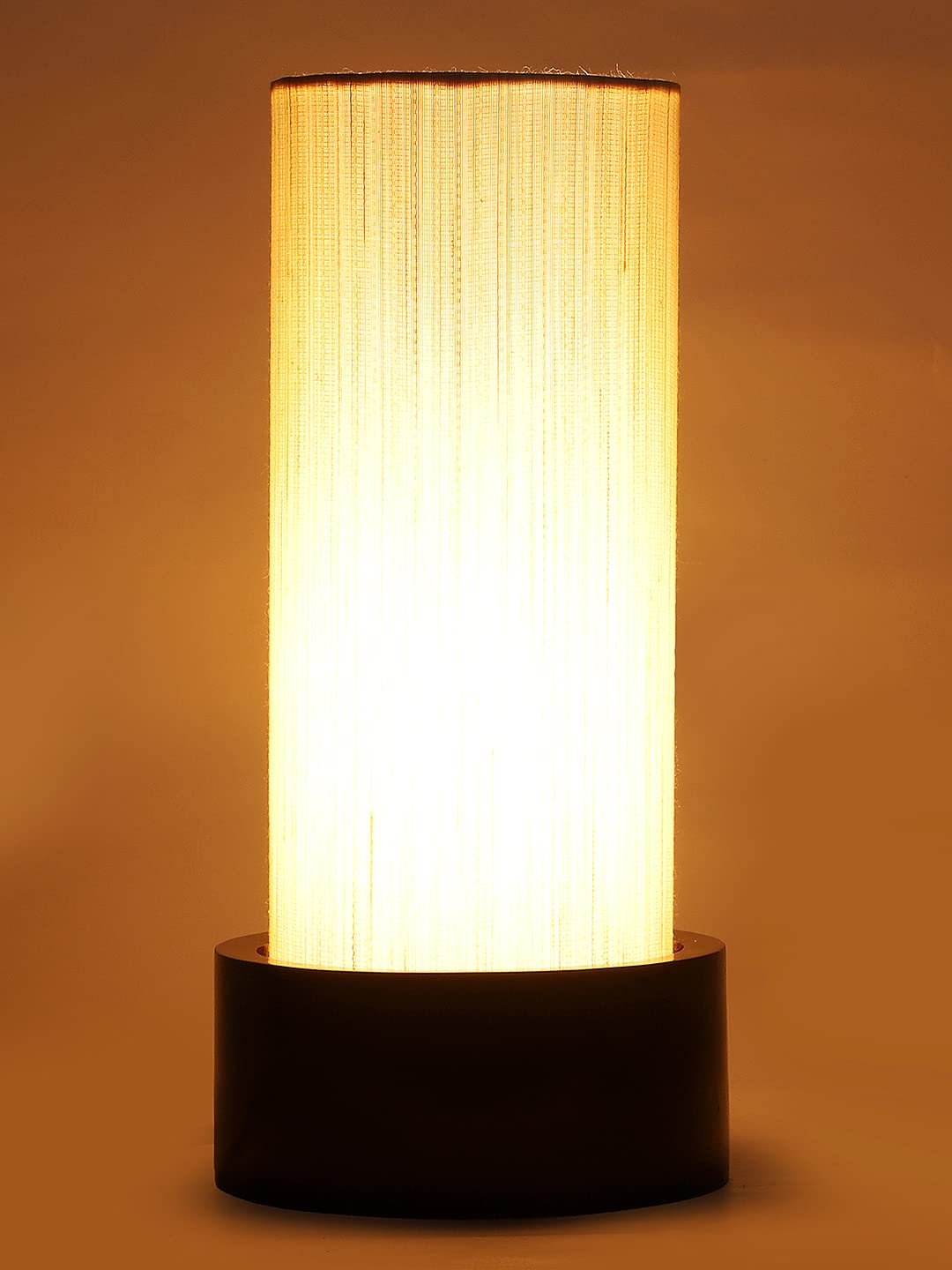 Off White Cotton Table lamp with Wood Brown Base (Round)