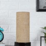 Beige Jute Table lamp with Wood Brown Base (Round)
