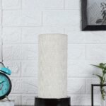 White Jute Table lamp with Wood Brown Base (Round)