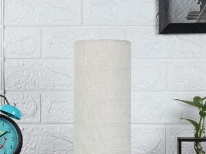 White Jute Table lamp with Wood Brown Base (Round)