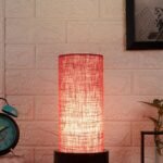 Pink Jute Table lamp with Wood Brown Base (Round)