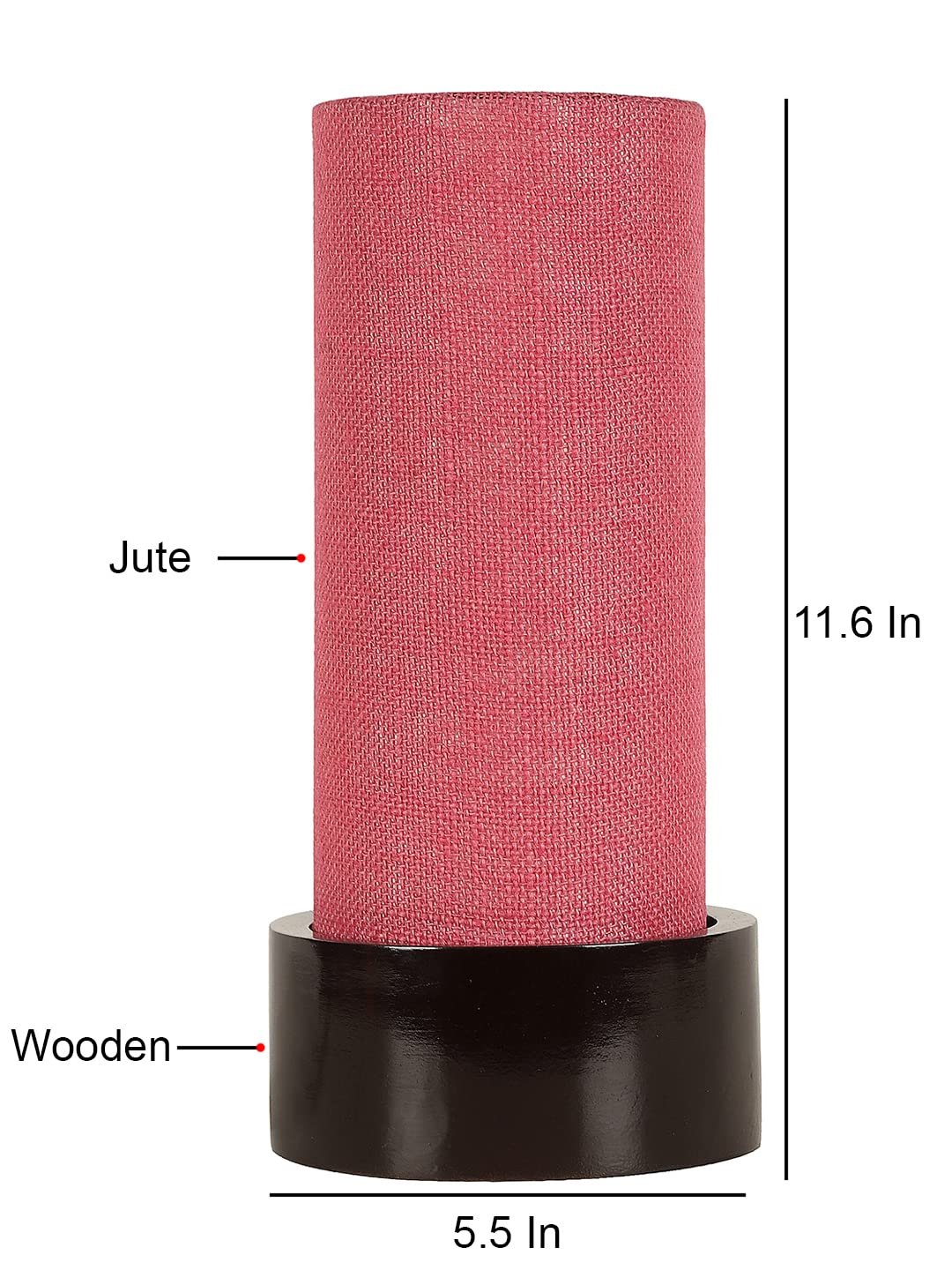 Pink Jute Table lamp with Wood Brown Base (Round)