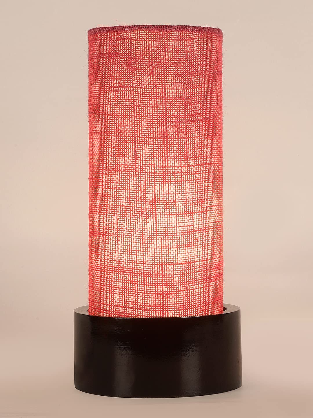 Pink Jute Table lamp with Wood Brown Base (Round)