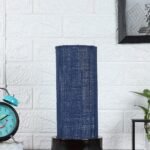 Blue Jute Table lamp with Wood Brown Base (Round)