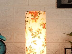 Multicolor Cotton Table lamp with Wood Brown Base (Round)