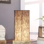 Black Cotton Table lamp with Carving Wood Natural Base