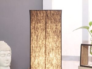 Black Cotton Table lamp with Carving Wood Natural Base