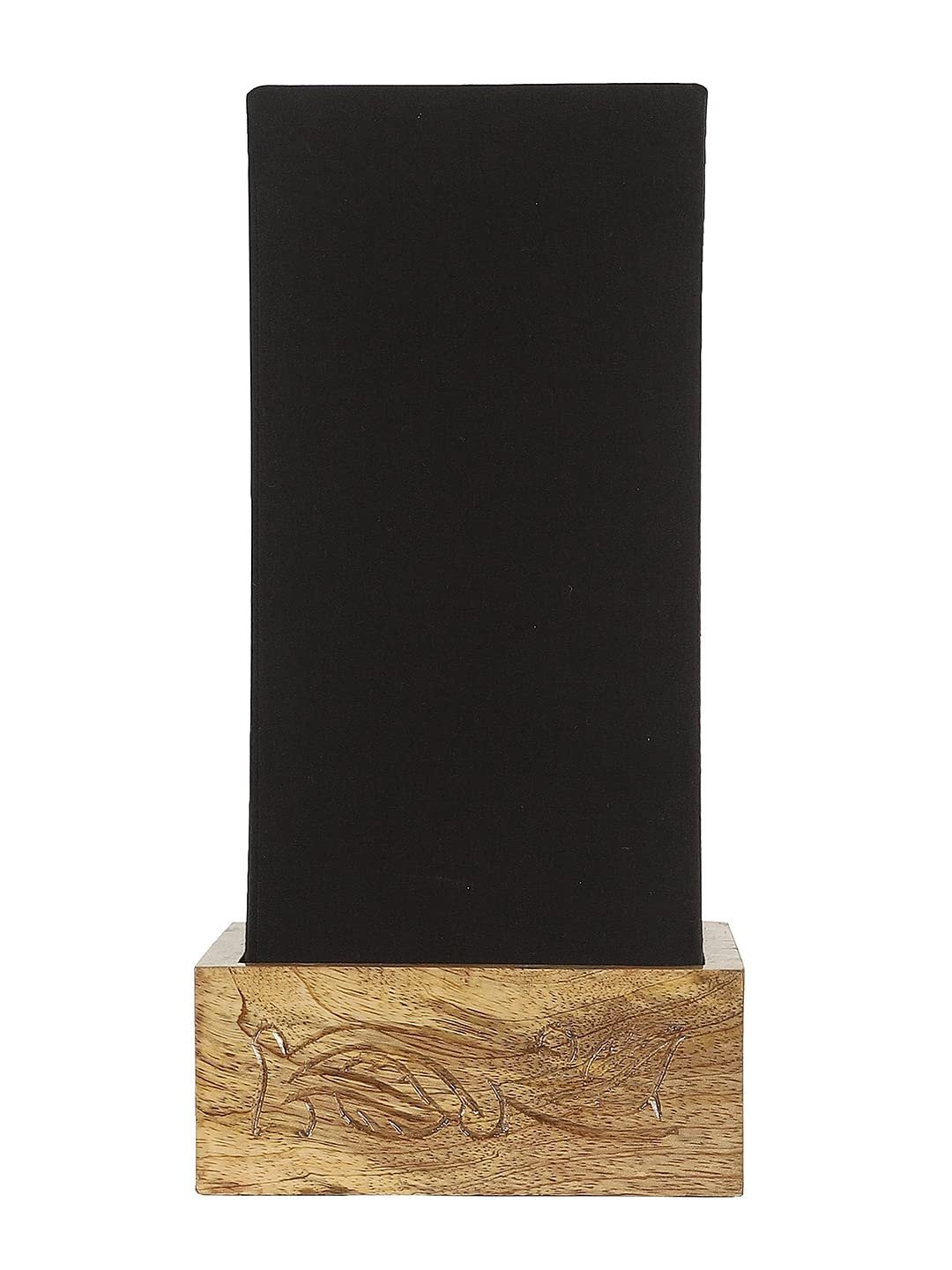 Black Cotton Table lamp with Carving Wood Natural Base